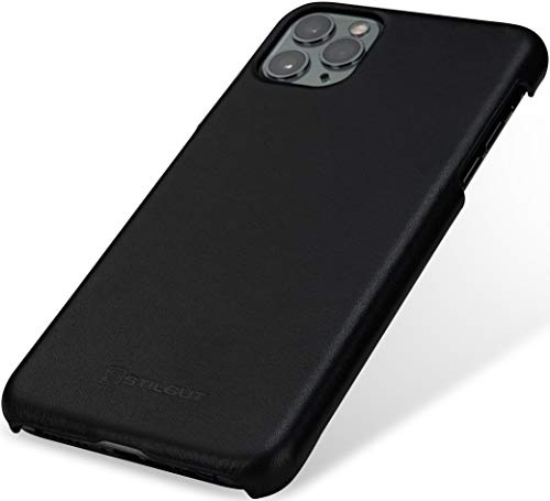 STILGUT Hülle kompatibel mit iPhone 11 Pro Max Case aus Leder, Premium Lederhülle, dünn - Schwarz