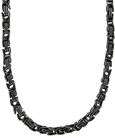 König Design 6 mm Königskette Armband Herrenkette Männer Kette Halskette Panzerkette, 35 cm Schwarz Edelstahl Ketten
