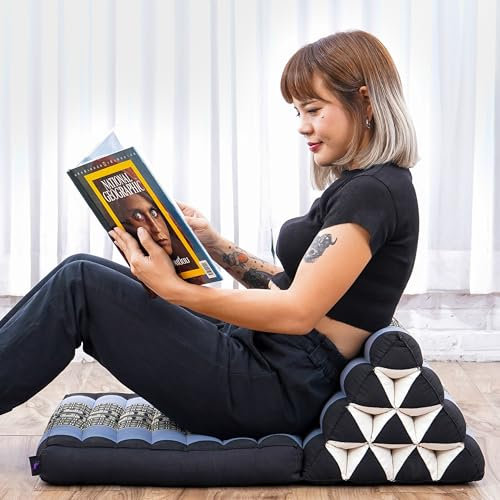 Leewadee Thai-Kissen Falt-Matratze Chill-Out Klapp-Matte Gepolsterte Lesestütze Boden-Liege Mit Dreieck-Kissen, Kapok, 75 x 50 cm, Blau