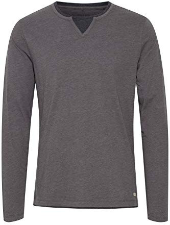 Blend Leonas Herren Longsleeve Langarmshirt Shirt mit Rundhals-Ausschnitt und Double Layer V-Neck Look, Größe:S, Farbe:Pewter Mix (70817)