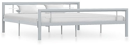vidaXL Bettgestell Bett Metallbett Schlafzimmerbett Doppelbett Bettrahmen Schlafzimmermöbel Ehebett Lattenrost Grau Weiß Metall 180x200cm