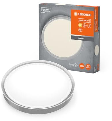 LEDVANCE LED Wand- und Deckenleuchte, flache Leuchte mit Bewegungsmelder für Innen, Betriebsarten per Klick änderbar, Warmweiß (3000K), 510mm Durchmesser, ORBIS PLATE ROUND CLICK SENSOR