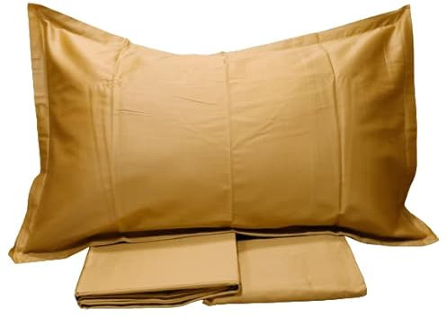 Fazzini Completo di lenzuola matrimoniali in Puro Raso di cotone 300TC effetto setificato art. Trecento qualità top (Giallo Oro 247)