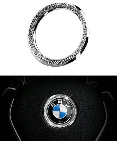 BLINGOOSE für BMW Zubehör Lenkrad Emblem Aufkleber BMW 3 5 6er X1 X2 X3 X4 X5 M2 M3 M6 Glitzer Car Auto Deko Strasssteine Silber 1St