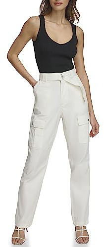 DKNY Women's Belted Cargo Pants, Pristine, 12