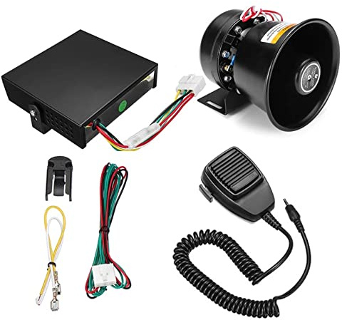 boncen 400W 12V/24V 9 Sound Loud Car Emergency Warning Alarm Police Fire Siren Air Bugle PA Speaker Siren Air Horn Megaphone Car Horn 150DB(Color:12V)