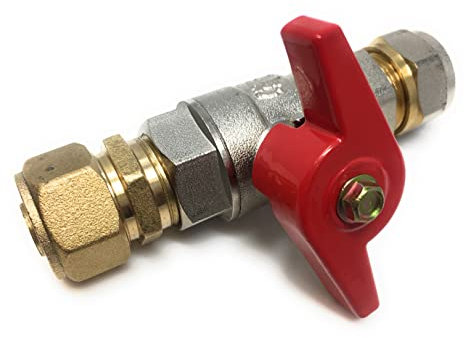Schraubfitting Kugelhahn rot für Mehrschichtverbundrohr Absperrhahn Verbundrohr (16 mm 1/2)