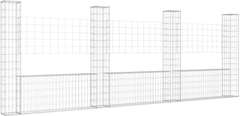 vidaXL Gabionenkorb U-Form mit 4 Säulen Gabione Gabionen Steinkorb Steingabionen Sichtschutz Drahtkorb Wand Mauer Drahtzaun Eisen 380x20x150cm