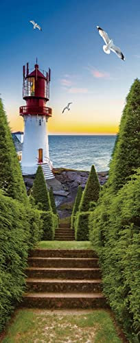 A.Monamour Türtapete Selbstklebend Türfolie Türposter 3D Leuchtturm Mit Treppe Bei Sonnenuntergang In Norwegen Vinyl Folie Türdeko Tapete Wandbild Türaufkleber Türtattoo 90 x 200 cm
