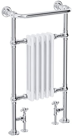 ZAMUNA Traditional Towel Rail with Column Radiator, Victorian Style Vintage Heated Towel Warmer in Chrome Finish 952 x 500 (5 Section, White)