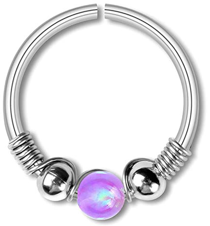 Ayoiow 1 Stück Nasenring Fakes, Piercing Nase Nostril Rund Form mit Opal Nasenring Chirurgenstahl Nostril Piercing Ring Herren