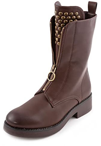 Toocool Stivali Donna Biker Anfibi Motociclista Borchie Zip Casual GR-6643 [40,Marrone]