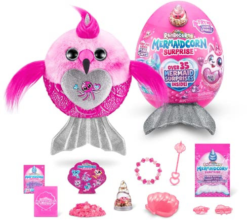 Rainbocorns Mermaidcorns Serie 7 Flamingo - Plüsch zum Sammeln, über 35 Überraschungen, Meerjungfrau-Kostümzubehör Mädchen-Geschenkidee (Flamingo), Mittel