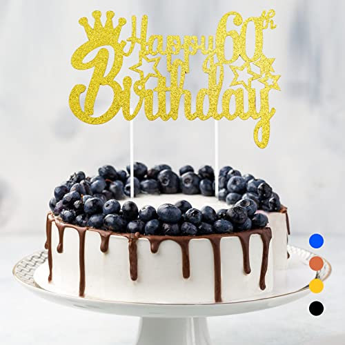 Happy Birthday Tortendeko Geburtstag, Cake Topper Geburtstag, Glitter Cake Topper Happy Birthday, Tortendeko Schwarz, Cupcake Topper für Mädchen Jungen Frauen Mann (Gold - 60. Geburtstag)
