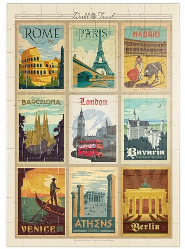 MyPuzzle Europe Travel, Collage, Vintage Poster - Premium 100 Teile Puzzle - MyPuzzle Sonderkollektion von Anderson Design Group