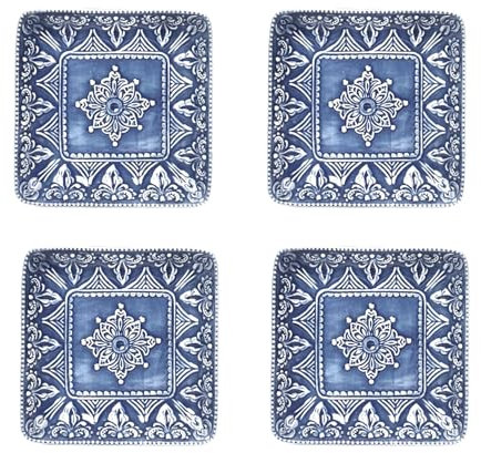 Sungmor Set di 2 piatti da dessert in porcellana stile barocco antico, piatti quadrati da 15,2 cm, piatti da insalata in ceramica smaltata, cene e feste, adatti al microonde e alla lavastoviglie