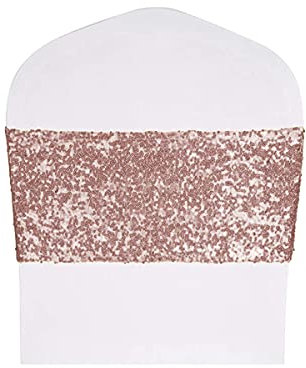 Elegant Event Essentials - 100 Pieces - Sequin Chair Cover Band - Shimmering and Eye-Catching Effect Sash Tie for Wedding, Party Chair Decor, Hotel, Christmas, Reception, Banquets - Rose Gold