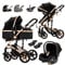Prokoke Kinderwagen 3 in 1, Kinderwagen Set Einem Klick Faltbar, Kombikinderwagen 3 in 1 mit Umkehrbarem Zwei-Wege-Schub, Buggy Rahmen Aluminiumlegierung Baby Kleinkind Neugeborene (black gold 588)