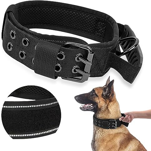 AKOFIC Taktisches Hundehalsband mit Kontrollgriff, Breit Hundehalsband Gepolstert, Verstellbare Nylon Halsband Hund, Reflekierend Militärisches Erziehungshalsband Hund für Mittlere Große Hunde