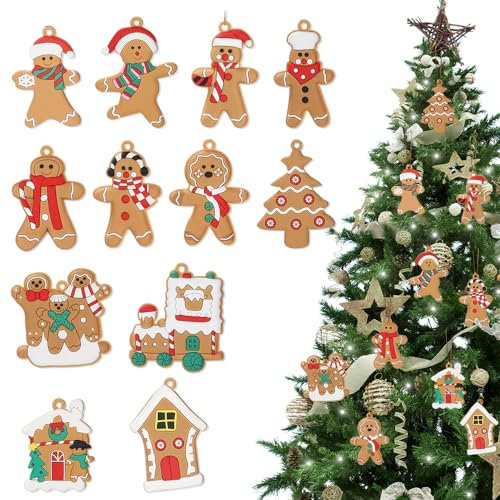mizikuu 12 Stück Lebkuchenmann Weihnachtsbaumschmuck, Weihnachtsbaum Anhänger Traditionelles Weihnachtsdeko Lebkuchen Schmukdeko Hängende für Weihnachtsbaum Anhänger Urlaub Dekor Party, Festival