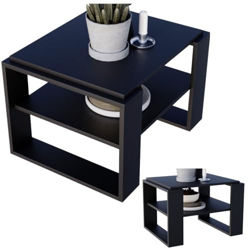 CraftPAK Wohnzimmer Tisch für Couch aus hochwertigem Holzwerkstoff, Stabiler & moderner Couchtisch mit zusätzlicher Ablagefläche, Model Kaja 63, Farbe Schwarz-Schwarz