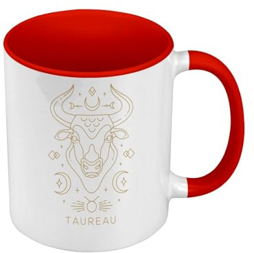 Fabulous Mug de Couleur Qualité Premium Rouge - Taureau Signe Astrologie Bohème Zodiaque Astres Constellation - Tasse avec anse et intérieur de couleur