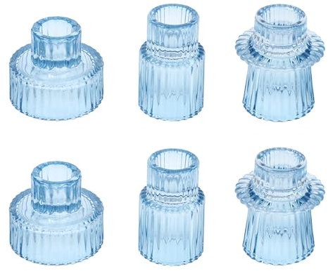 HofferRuffer Lot de 6 bougeoirs en verre pour bougies chauffe-plat coniques, piliers, bougies chauffe-plat, pour centre de table, mariage, anniversaire, cadeaux (bleu)