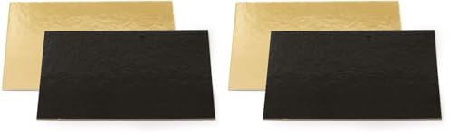 Decora, 0932591 Assiette sous-gâteau en Carton, Revêtue de Plastique, Épaisseur de 3 mm, Idéale pour présenter et Servir des gâteaux, Couleur Or et Noir, Rectangulaire 30 x 40 cm. (Lot de 2)