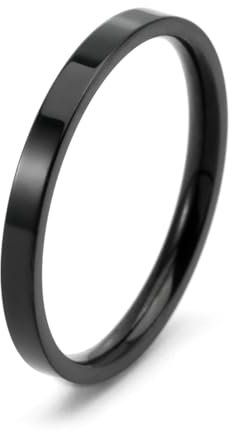 Bishilin Damen Ringe Edelstahl, Ring Personalisiert 2MM Schmal Bandring Ring Gr.57, Schwarz Ring Frauen Nickelfrei Freundschaftsringe