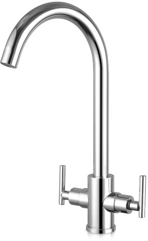 Kitchen Mixer Tap Chrome Monobloc Mixer Tap for Kitchen Sink Swivel Spout Dual Level Ceramic Valve with UK Standard Fittings (Classic)