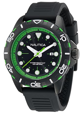 Nautica Herren-Armbanduhr mit schwarzem Silikonarmband (Modell: NAPNRS402), schwarz, modern, Schwarz , Modern