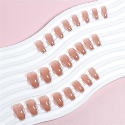 Lot de 24 faux ongles courts à presser Marron clair