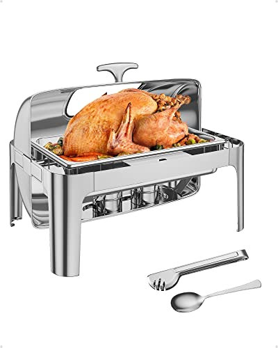 GAOMON Roll Top Chafing Dish Buffet Set, 9 QT Rectangle Stainless Steel Set with Full Size Pan Chafer for Wedding, Parties, Banquet, Catering Event, 1 Pack