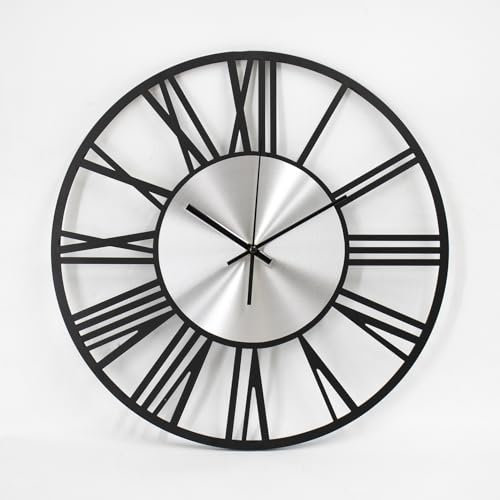 K&L Wall Art große Wanduhr XL Industrielle Metalluhr Vintage Wohnzimmeruhr lautlos Quartz Uhrwerk ohne Tick-Geräusche (Silber Aluminium, Ø 40cm)