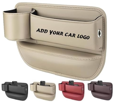 DBLXYAN Car Leather Cup Holder Gap Bag with Logo, Seat Gap Organizer, ABS Plastic, Champagne