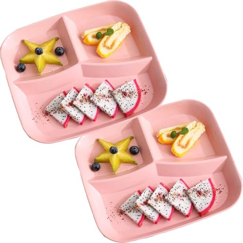 2 Pezzi Set Piatti Piani Divisi, Piatto Piano in Plastica con 3 Scomparti Piatti per Cena Riutilizzabili, Piatti per Bambini Adultes, Piatto Dieta, Adatti al Microonde e Alla Lavastoviglie