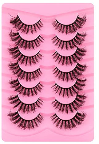 Thick False Eyelashes Cat Eyes Wispy Natural Faux Mink Lashes 7 Pairs Pack Volume Fake Eye Lashes Without Glue Glue Bulk