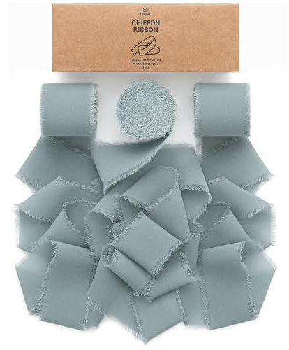 Vitalizart Schleifenband Graublau, 3,8 cm x 19,2 m Geschenkband Breit Hochzeit Chiffonband Stoffband, Bänder-Set für Hochzeitseinladungen, Brautsträuße, Geschenke, Verpackungen, DIY-Kunsthandwerk