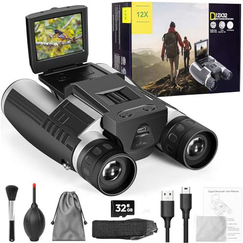 Binoculars Camera for Adults, 2.4 48MP Pictures 2.5K Videos Camera 12X Optical 8X Digital Zoom, Binoculars for Bird Watching Hunting Outdoor Adventures