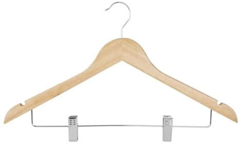 Bolero Wooden Hanger with Anti-Slip Clips (10 Pack) - Coat, Skirt, Dresses Hanger Set CFU396 | Keeps skirts, trousers and dresses securely in place without snagging fabric; ideal for busy commercial cloakrooms.