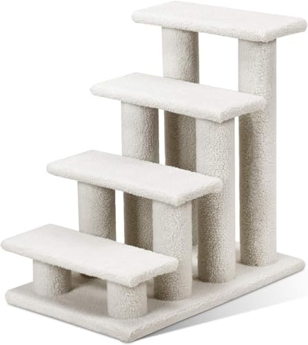 GOPLUS Escalier pour Chat et Chien 4 Étages avec Griffoir et Centre d’Activités pour Animaux Grimpeur, 60,5 x 41 x 60,5CM, Beige (Blanc)
