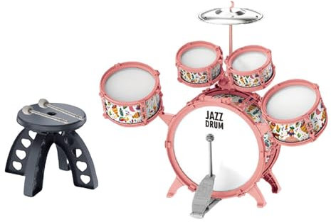 TTETTZ Musikspielzeug Kinder Jazz Trommelset mit Hocker für Konzerte und Partys, Rosa