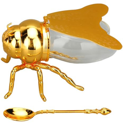 YUEHISY Honey Jar Bee Shaped, Honey Pot with Spoon, Glass Honey Pot Syrup Dispenser, Bee Figurine Honey Dispenser for Syrups, Condiments, Oil, Kitchen Decor (Yunir2x7fy59gc6-11)