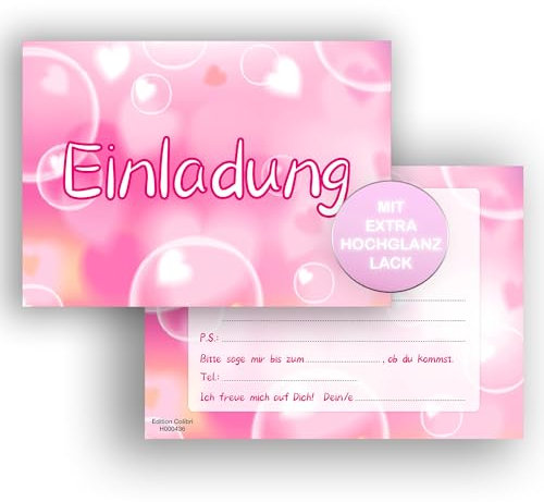 Edition Colibri 10 Einladungskarten Kindergeburtstag Seifenblasen, A6, Einladungskarte Geburtstag in rosa/pink, Einladung Mädchen, Party