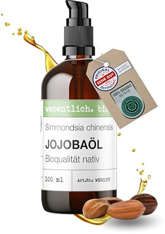 wesentlich. Jojobaöl Bio kaltgepresst | 100% rein und natürlich | Pure Pflege und Reinigung für Gesicht, Haut & Haare | 100ml Braunglasflasche