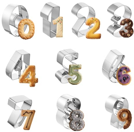 Prasacco 10 Stück Zahlen Ausstecher Set, 0-9 Edelstahl Digitaler Keksausstecher Mehrzweck Zahlen Ausstechformen für Kekse, Kuchen, Fondant, DIY Backform (Silber)