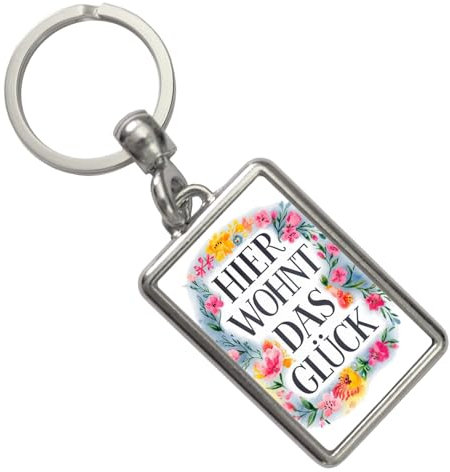 speecheese Hier wohnt Glück Schlüsselanhänger Blumenkranz für Einzug - Wohnaccessoire mit Spruch