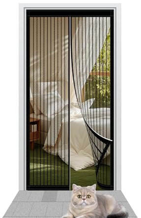 Mosquitera Puerta Magnetica 96 x 196 cm sin Taladrar Fácil de Instalar Cortina Magnetica Mosquitera Mantiene El Aire Fresco para Puerta Del Balcón Puerta Patio, Negro