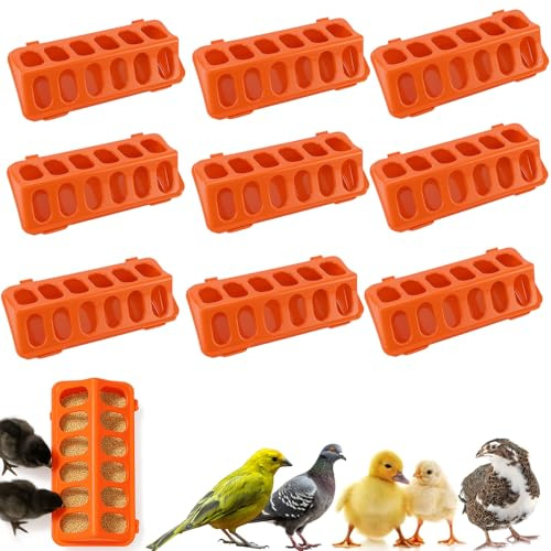 10 Pack Plastic Flip-Top Poultry Feeder Tray – No Mess Chick Feeder for Baby Chicken, Quail, Ducklings, Pigeons – Spill-Proof Brooder Trough for Small Birds