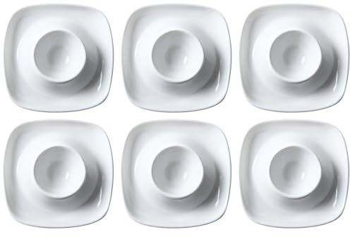 Funabridge Set di 6 portauova in ceramica, vassoio quadrato con scanalature rotonde per uova sode, piatto per uova bianche, sicuro per microonde e lavastoviglie
